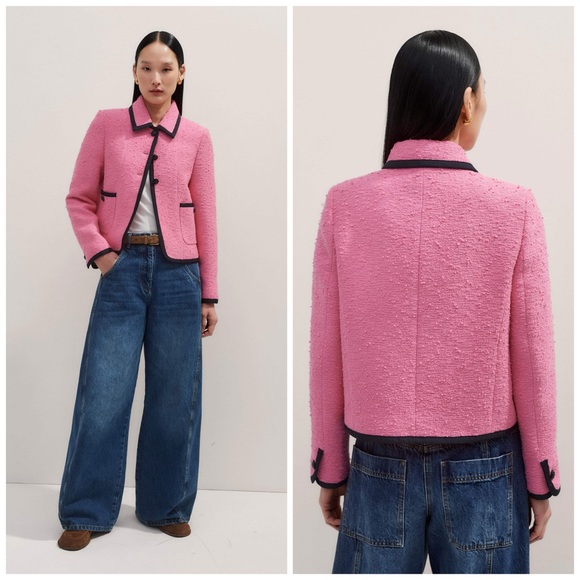 ME+EM Jackets & Blazers - ME+EM Pink Contrast Bound Crop Jacket Italian Cotton Blend 6 NWT